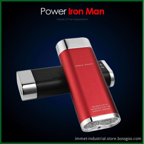 5200mAh Factory OEM Portable Aluminium Mobile Power Bank with Strong LED Light